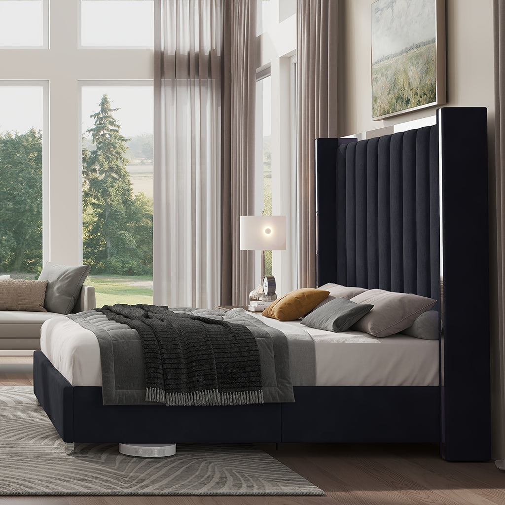 velvet upholstered platform bed 58 tall channel - Temu