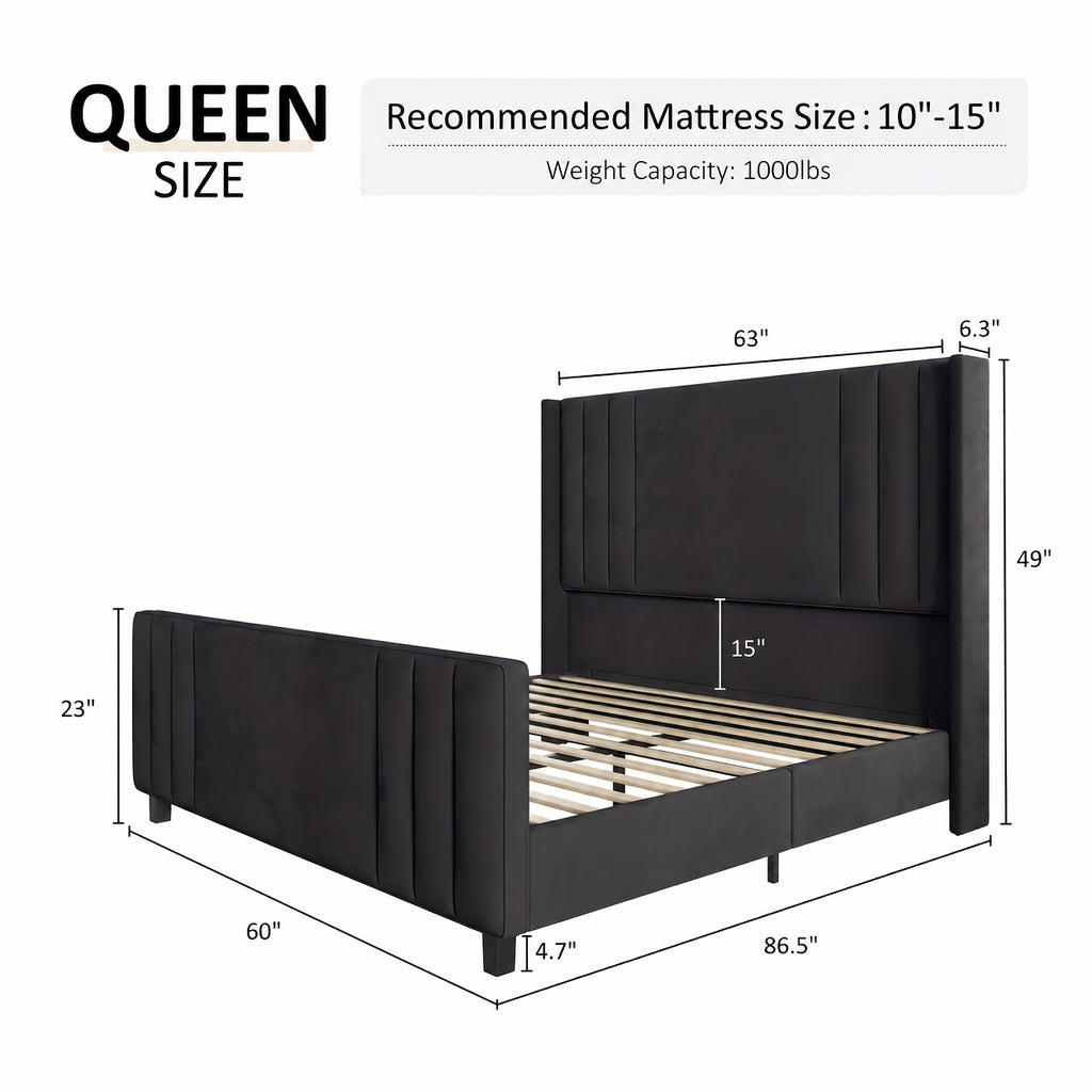 velvet upholstered platform bed frame vertical - Temu