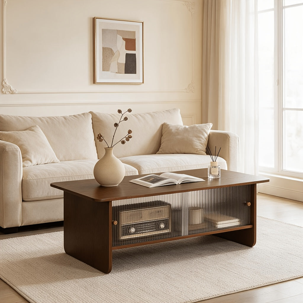 47 inch modern minimalist coffee table glass sliding door - Temu