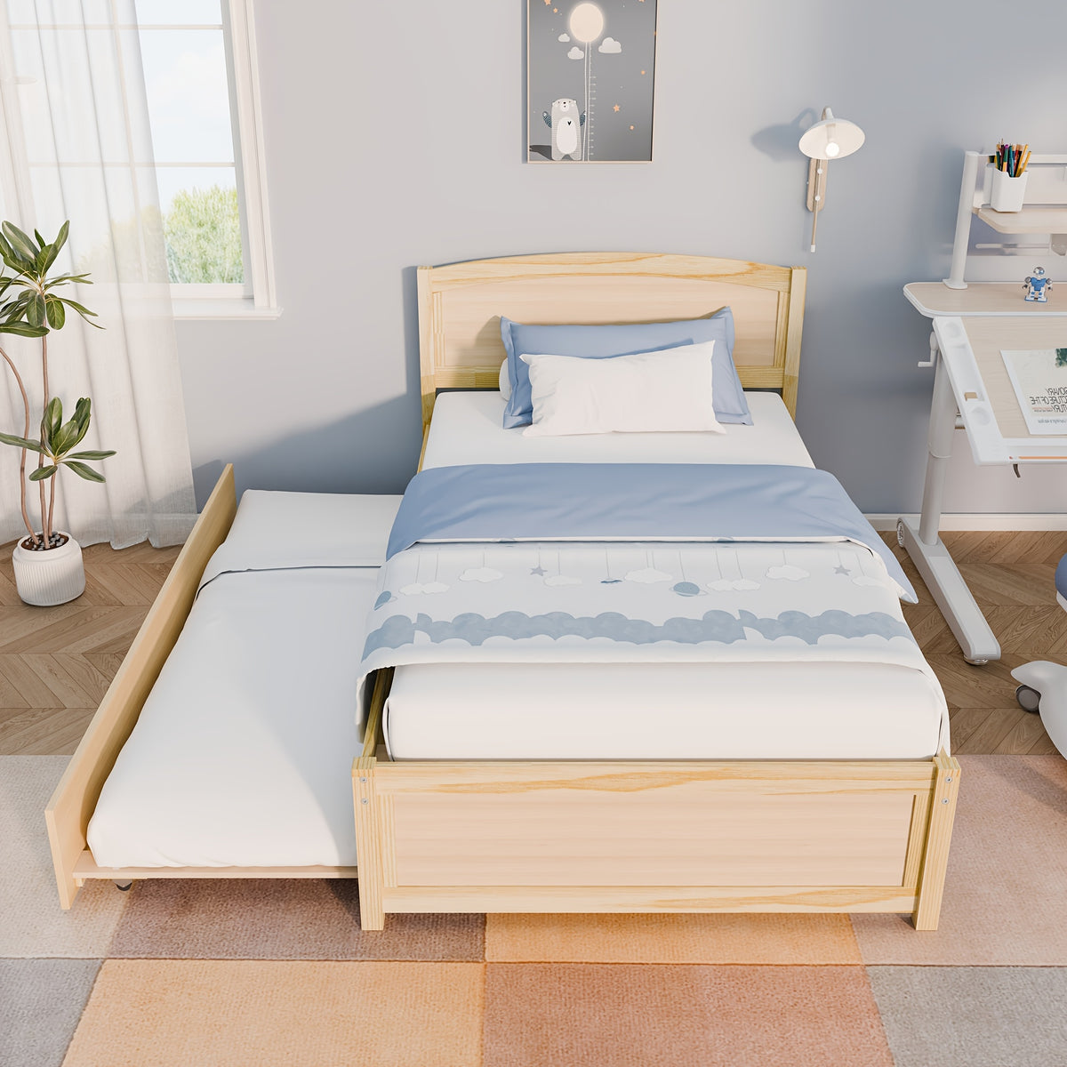 twin bed trundle wood bed frame headboard footboard wood - Temu