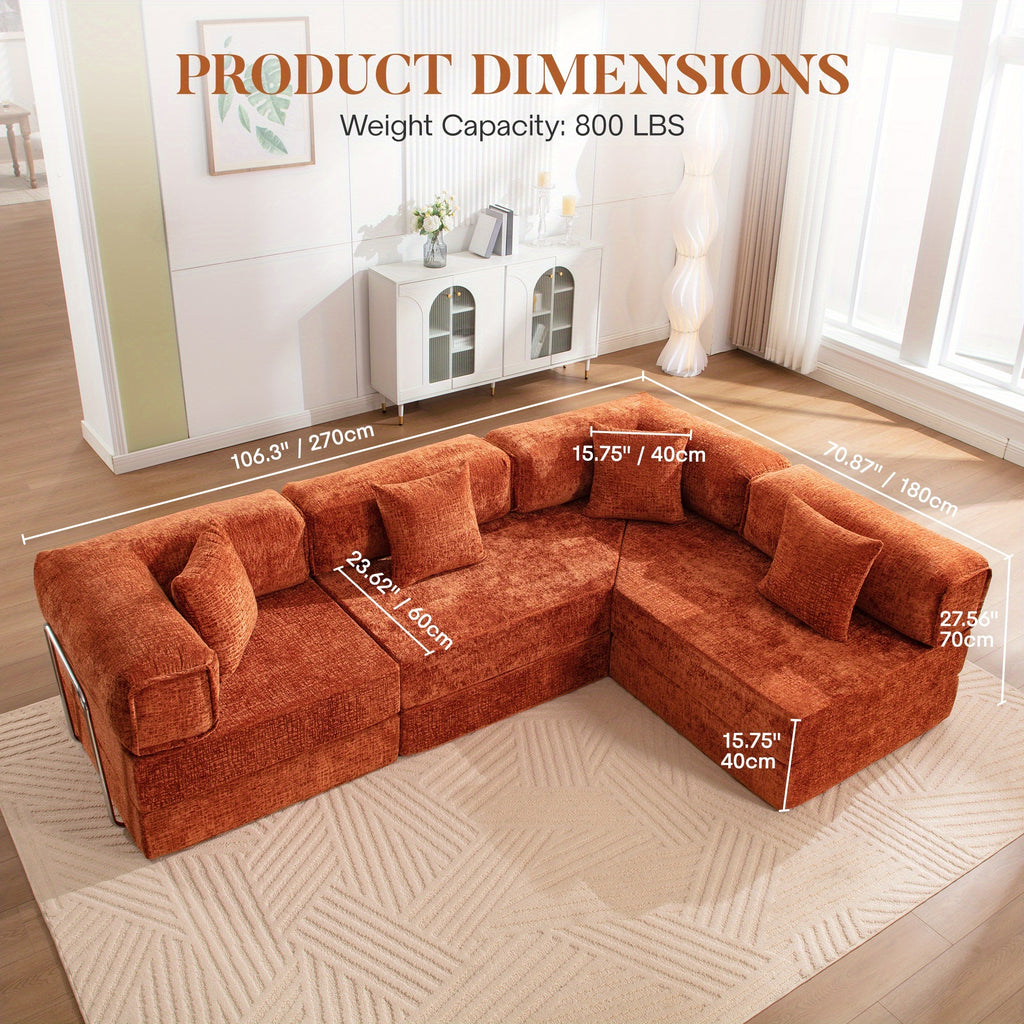 chenille oversized sleeper sofa couch, 170 inches extra long convertible 3-4 person pull-out sofa bed, sectional convertible corner sofa, combination spliced block sofa side table - furniture - Temu
