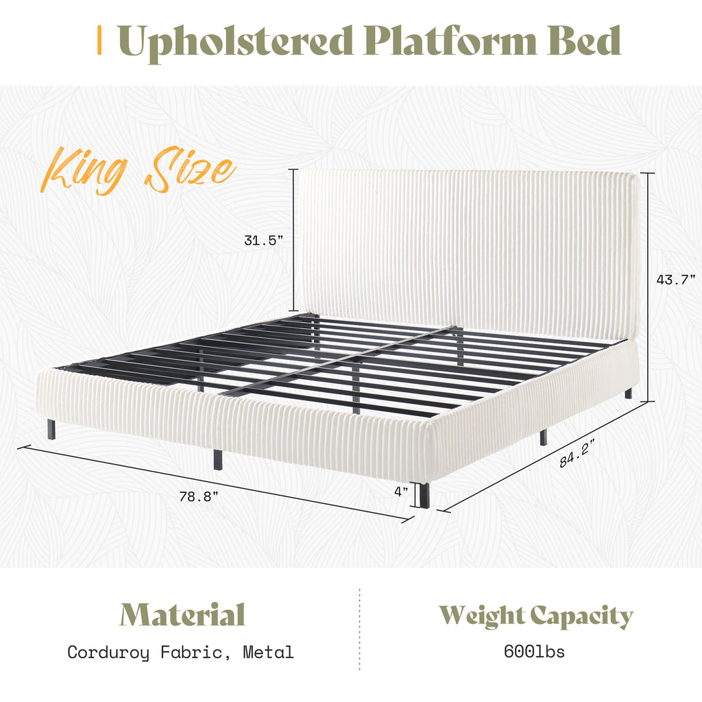 platform bed frame upholstered corduroy headboard fully - Temu
