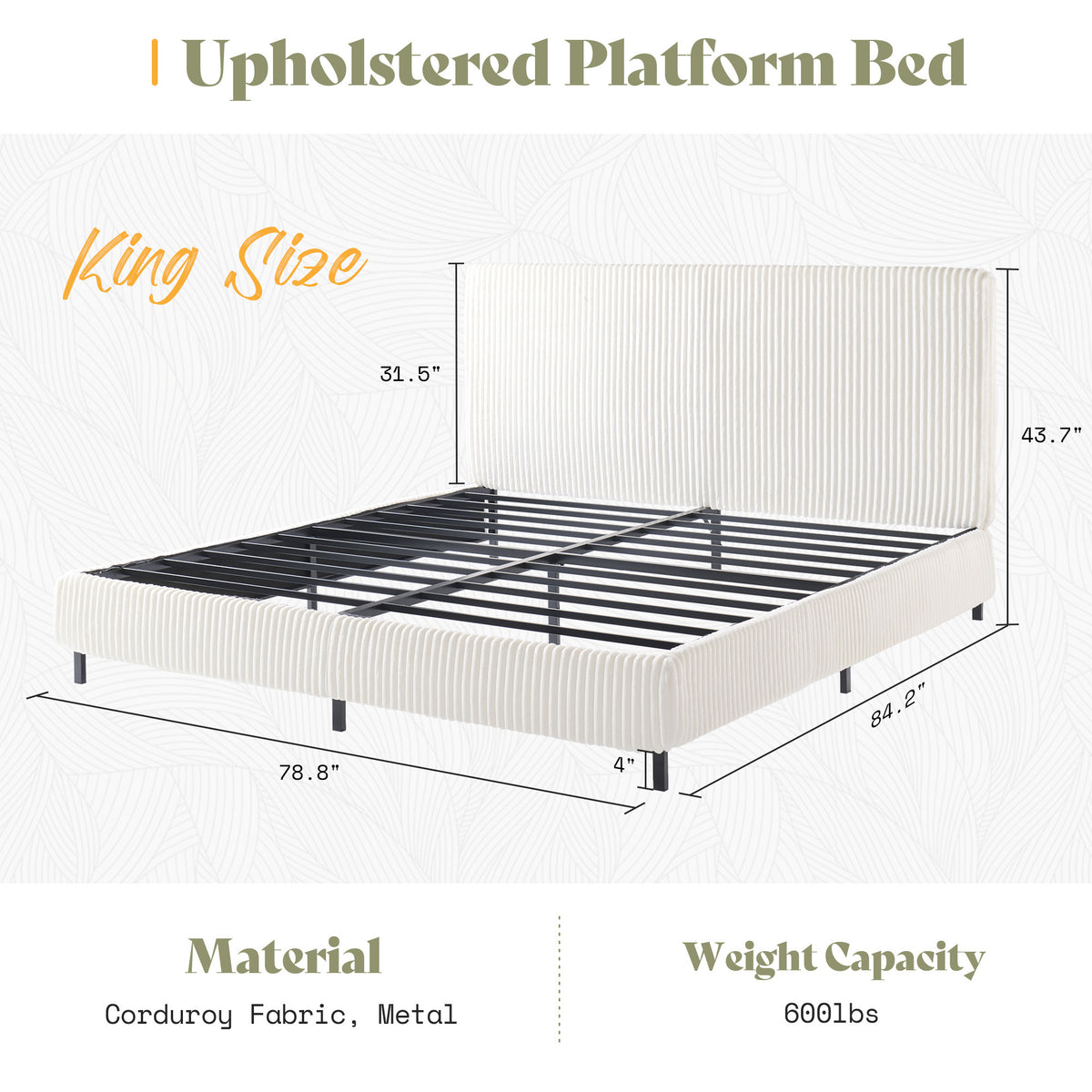 platform bed frame upholstered corduroy headboard fully - Temu