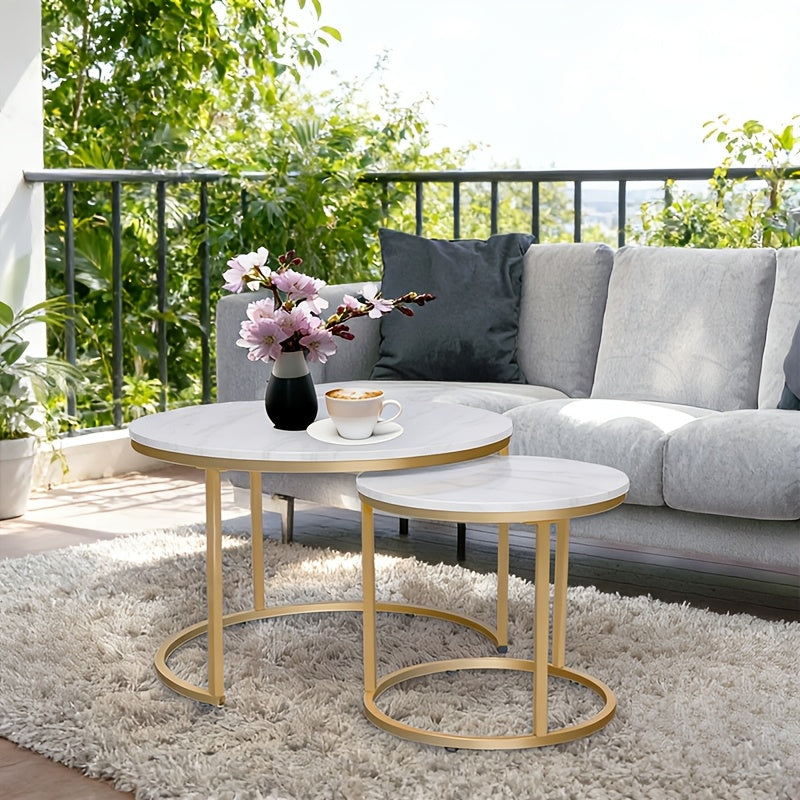 set two circular nesting tables featuring a white   - Temu