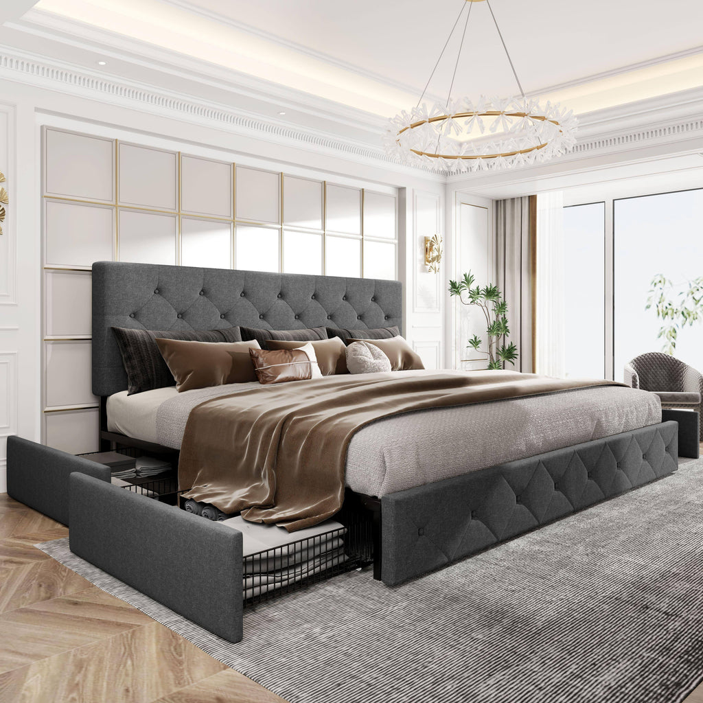 full queen king upholstered platform storage bed 4 - Temu