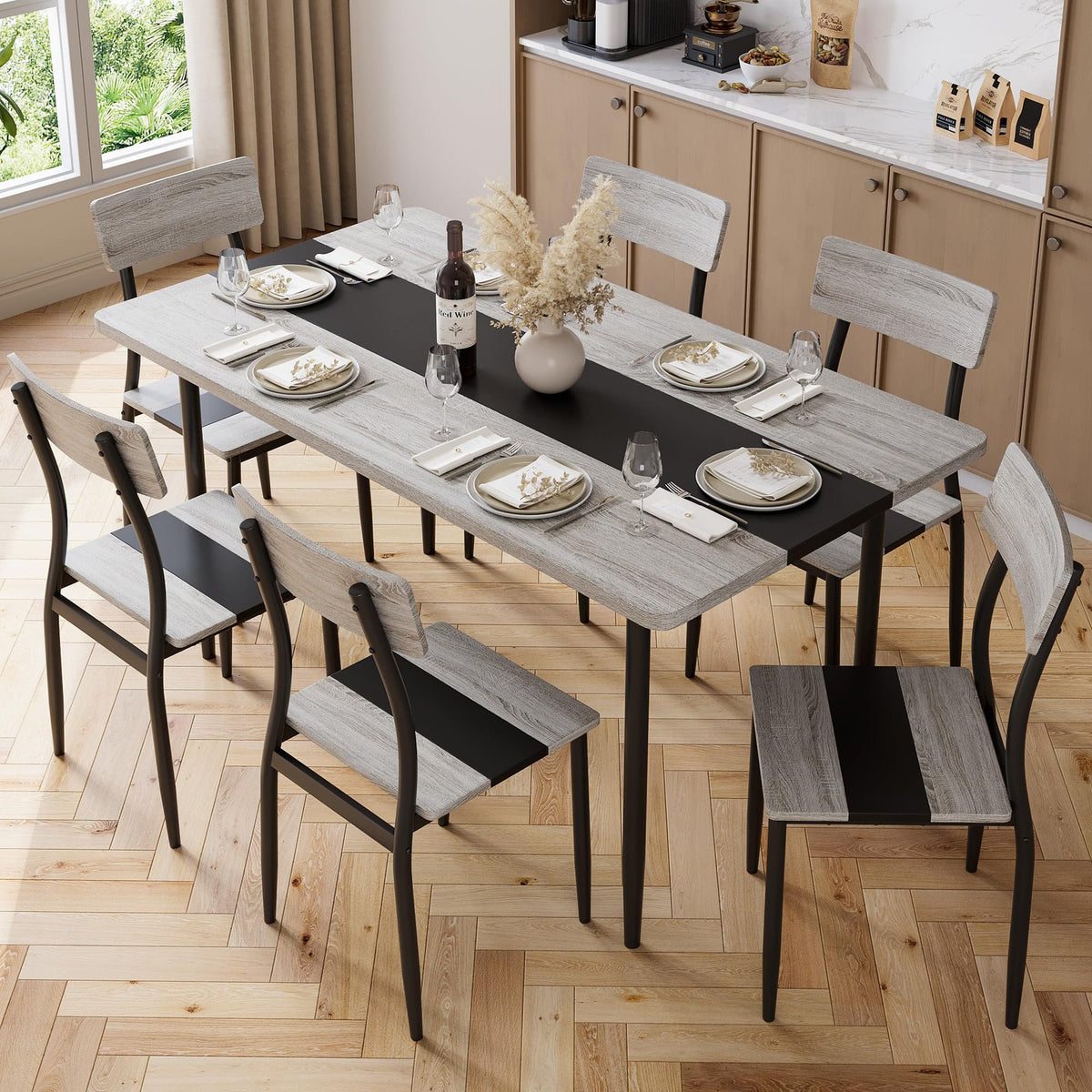 6pcs dining table set 6 seater mdf kitchen table 6 chairs - Temu