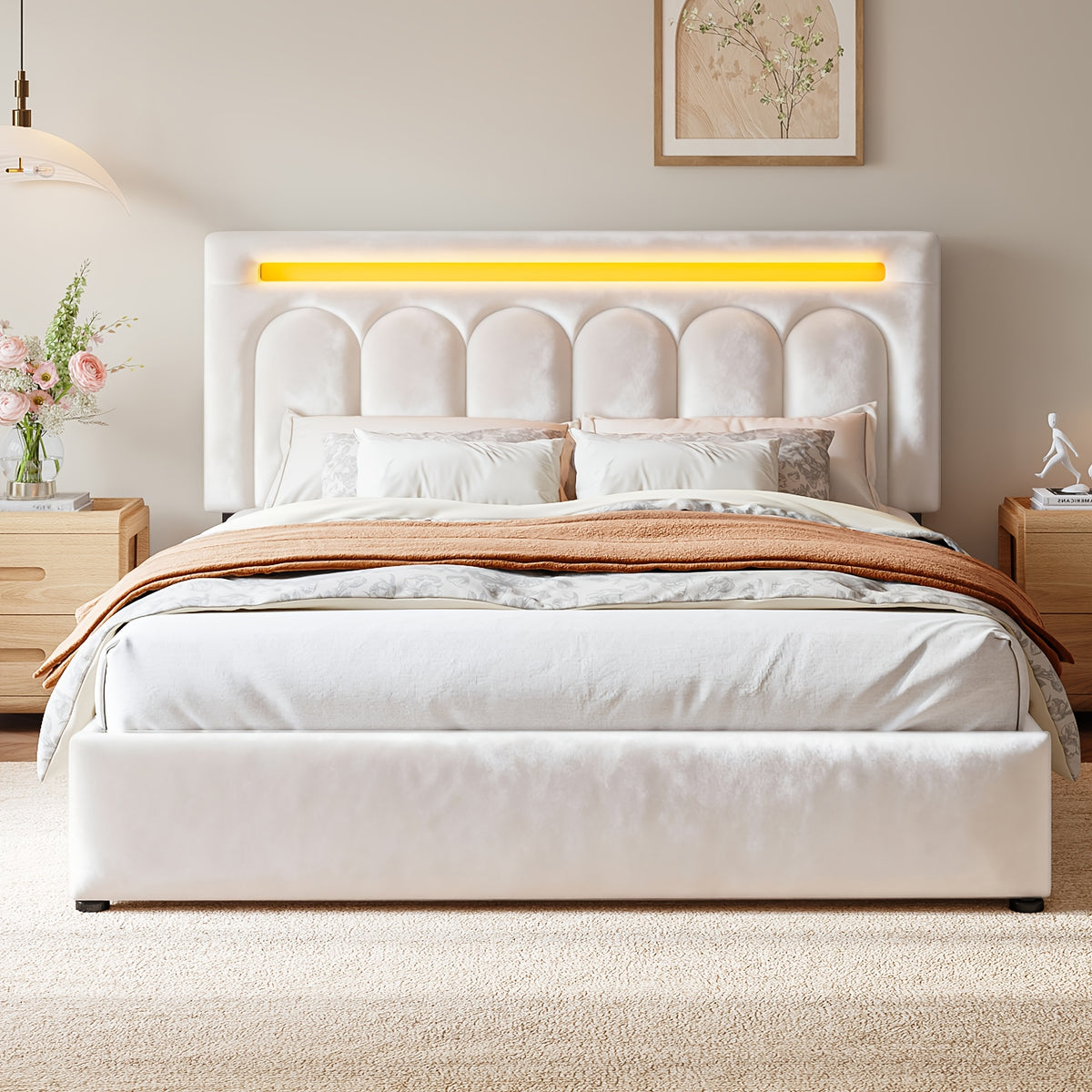 size velvet upholstered bed frame 4 storage drawers - Temu