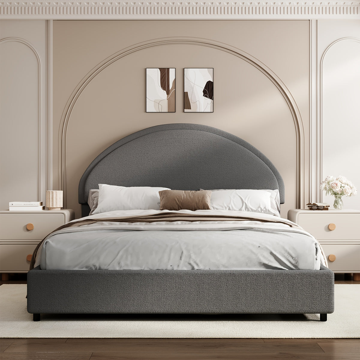 twin full queen king bed frame boucle upholstered headboard - Temu