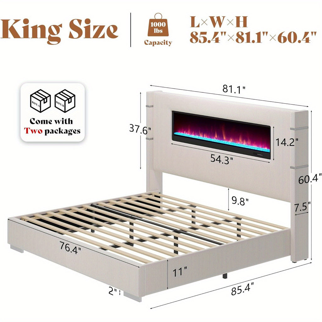 contemporary wingback bed frame integrated fireplace 60 4 - Temu