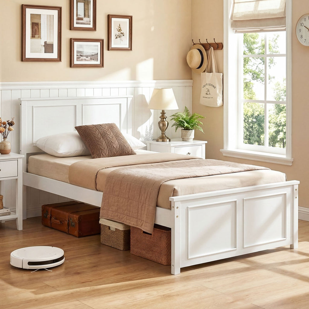 twin size bed frame farmhouse wooden platform bed headboard - Temu