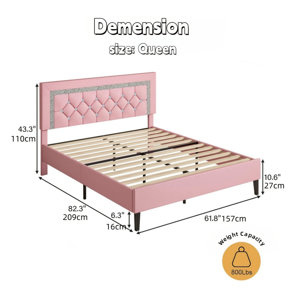 twin full queen bed frame tufted button headboard - Temu