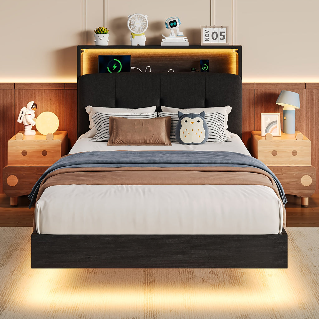 modern bed frame led lightings storage headboard - Temu