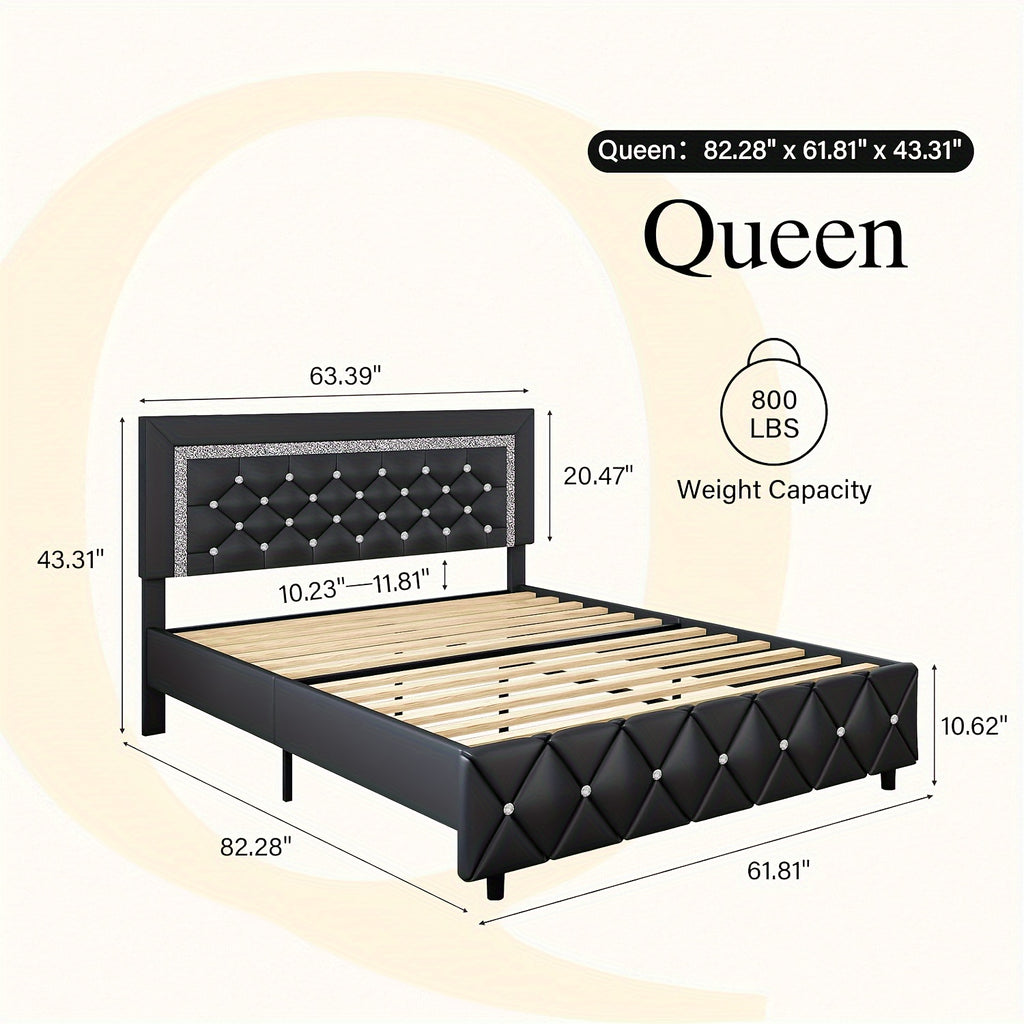 upholstered bed frame diamond tufted headboard faux leather - Temu