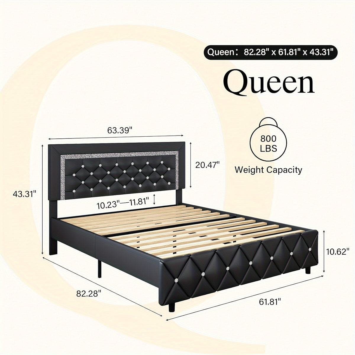 upholstered bed frame diamond tufted headboard faux leather - Temu