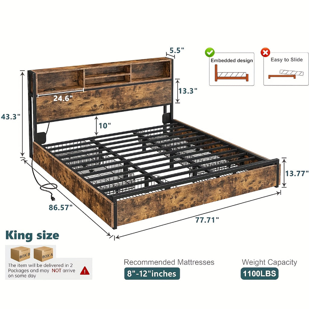 queen king bed   storage   drawers 1100lbs bed - Temu