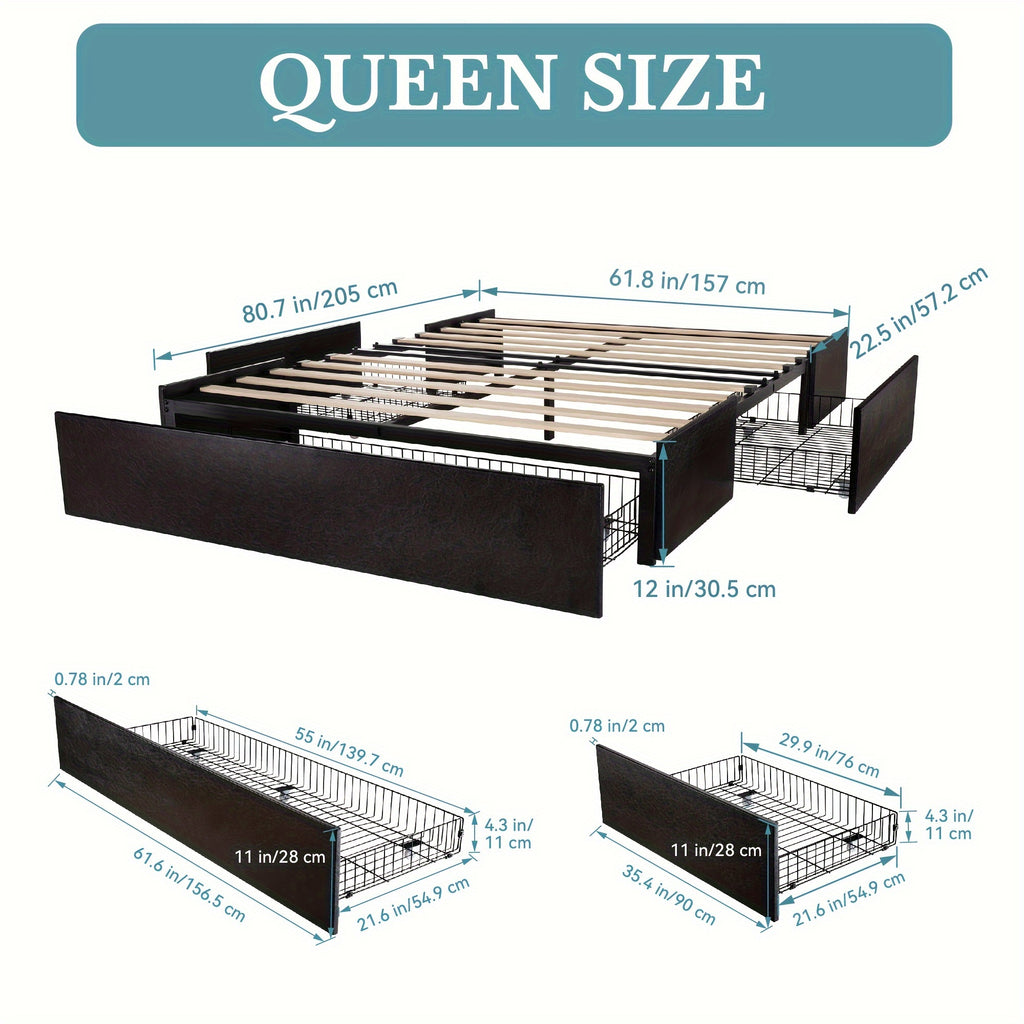 full queen size platform bed frame 3 storage drawers - Temu