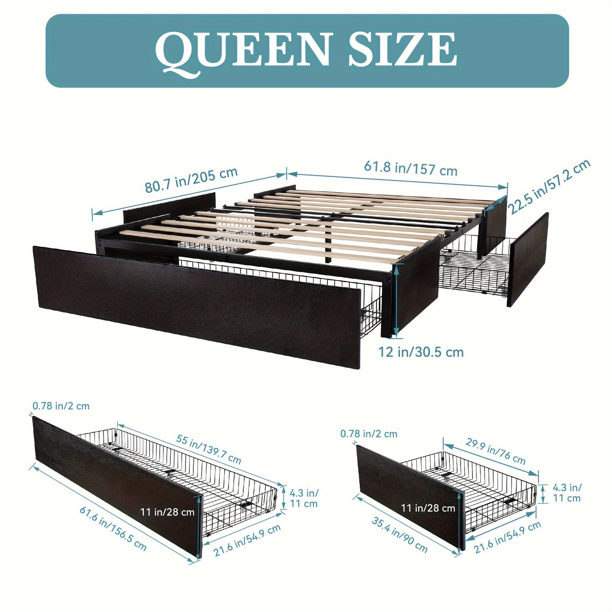 full queen size platform bed frame 3 storage drawers - Temu