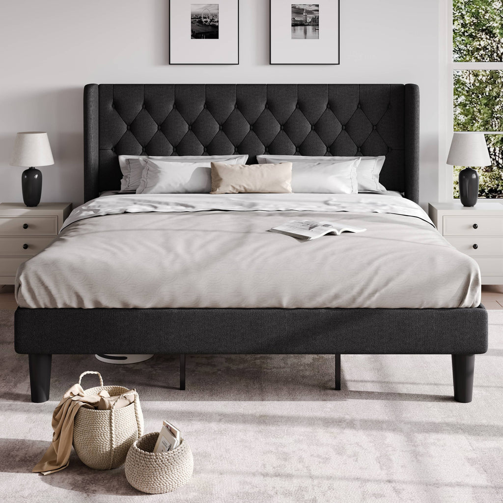 classic bed frame button tufted wingback headboard - Temu