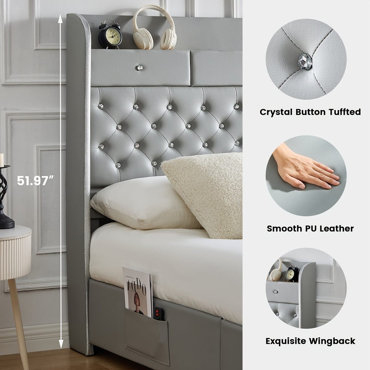 queen bed frame full size platform bed 2 removable - Temu