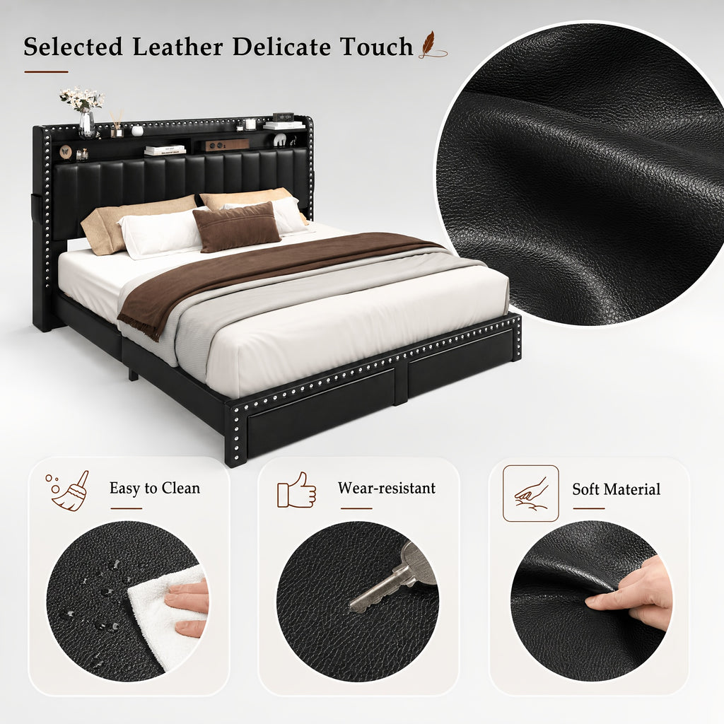queen king size upholstered platform bed frame faux leather - Temu
