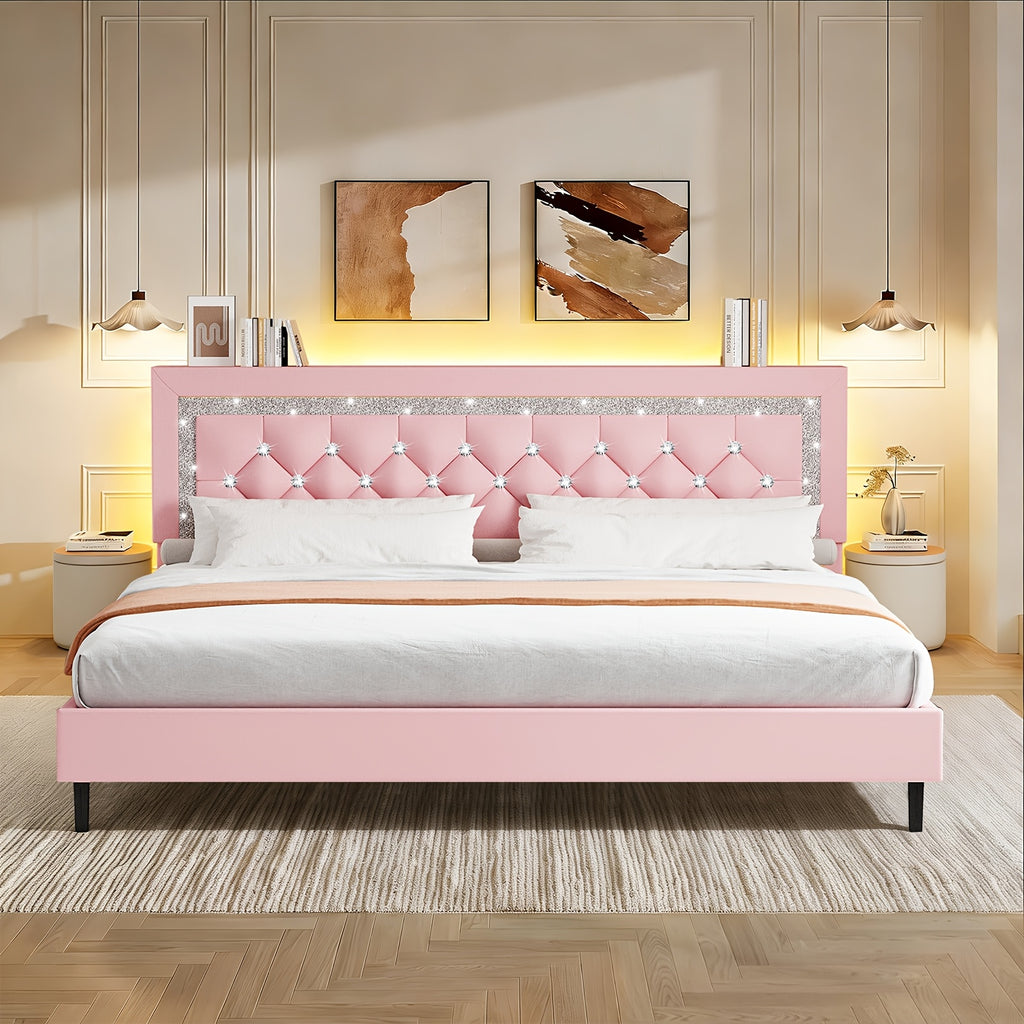 led lights king size bed frame storage headboard full queen - Temu
