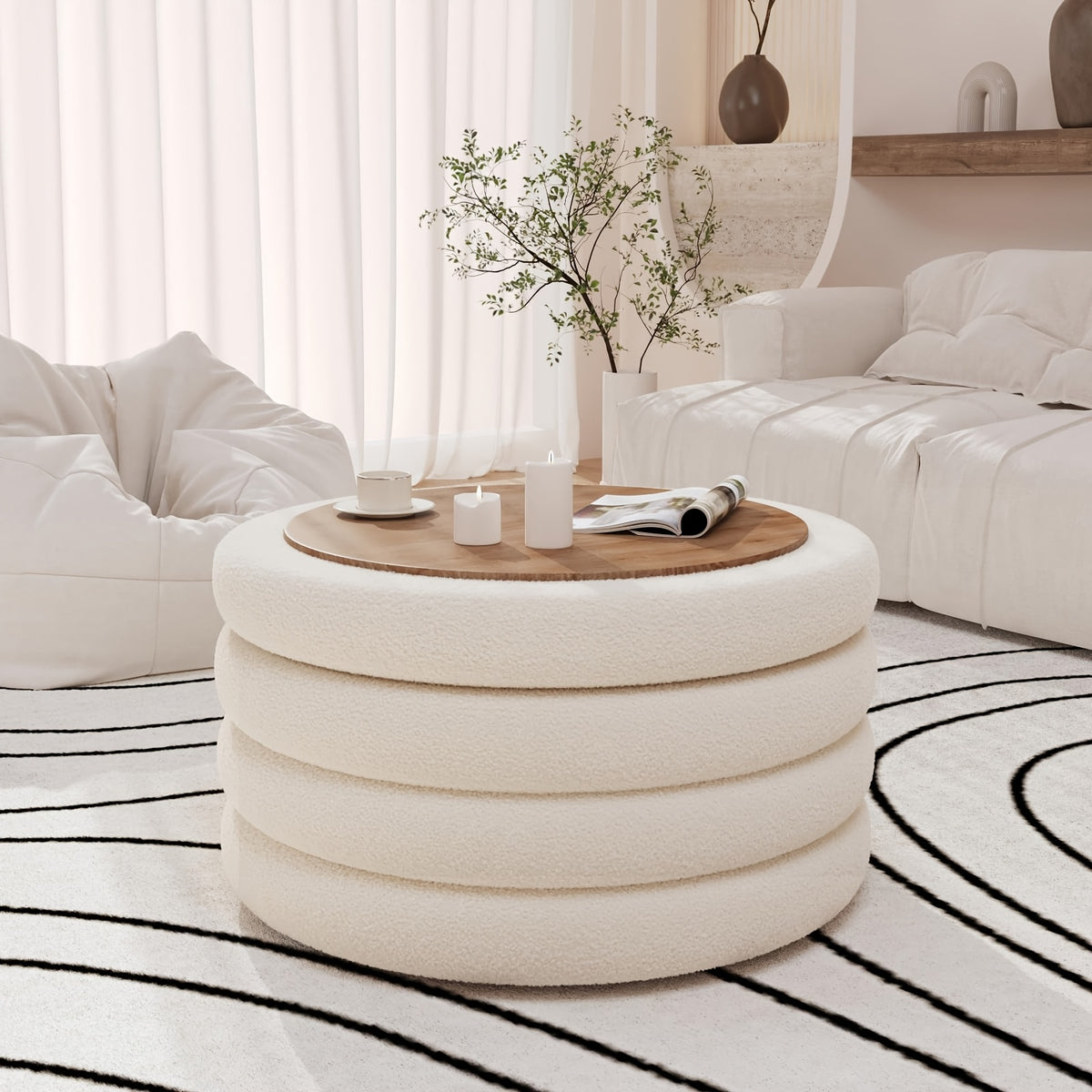 30 inch round   coffee table storage sherpa top large - Temu