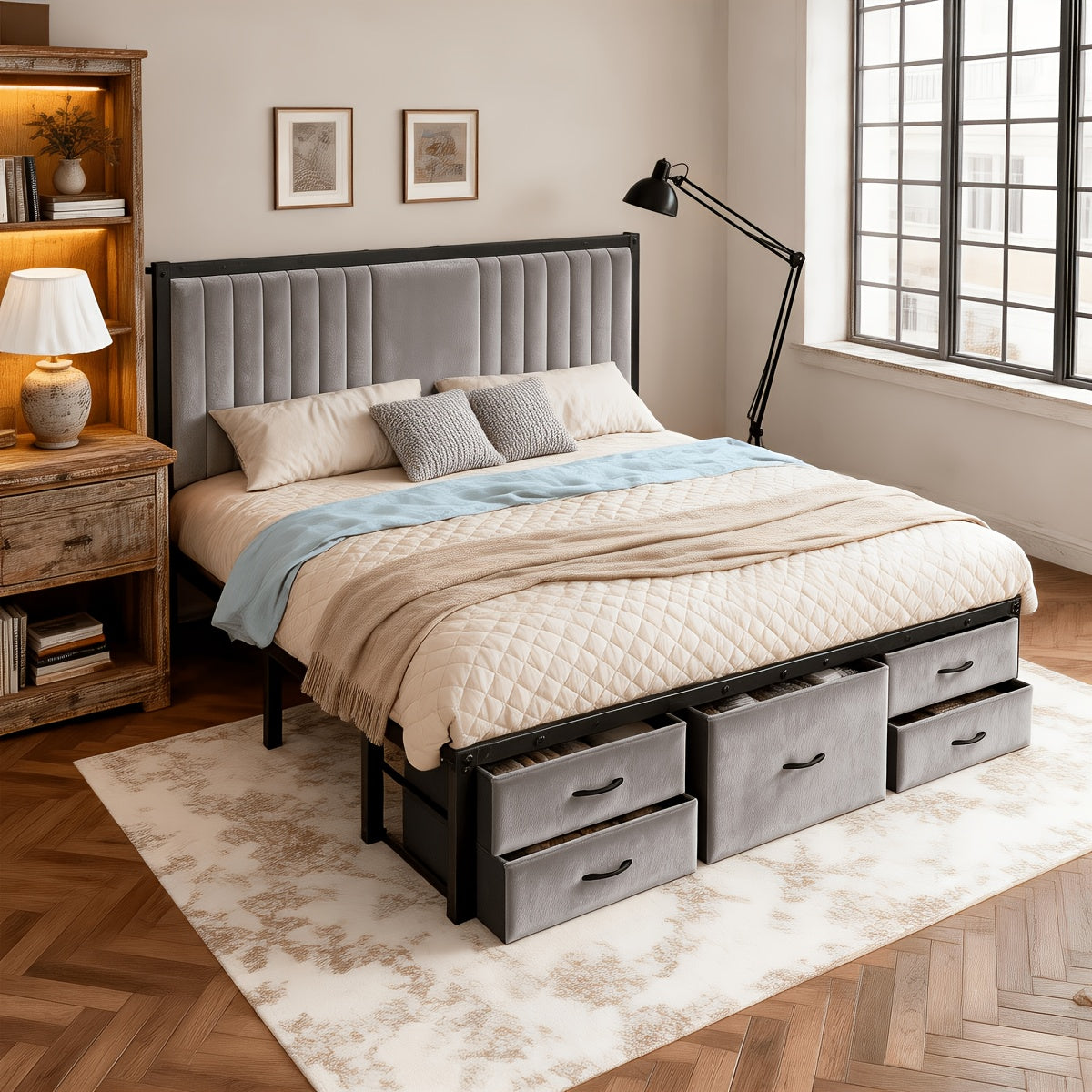 king queen full size velvet bed frame 5 storage drawers - Temu