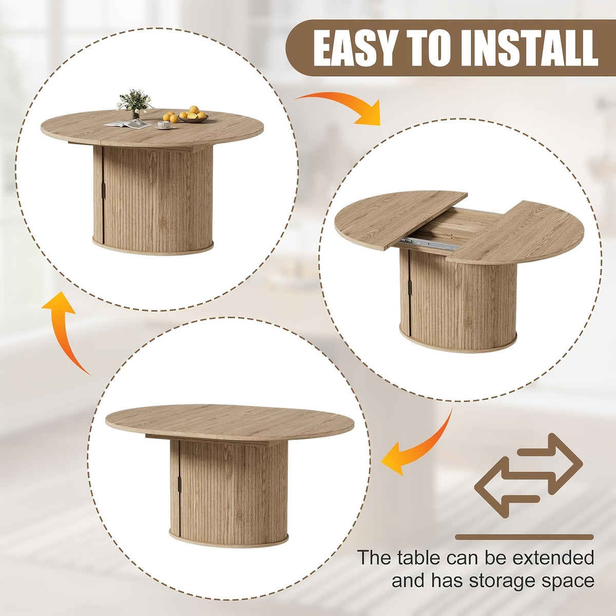 43in 59in extendable round dining table suitable 4 6 people - Temu