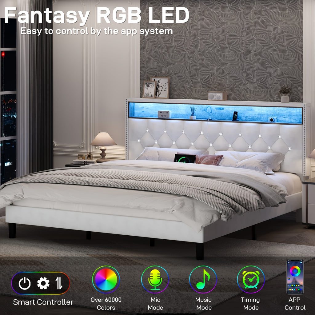 full queen king bed frame led lights velvet - Temu