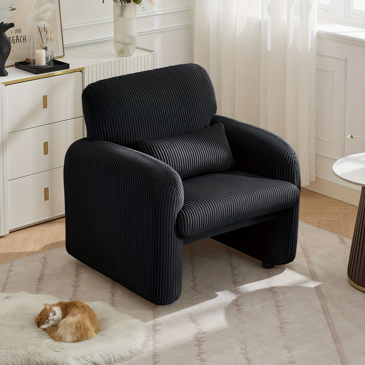 corduroy fabric accent chair modern upholstered living room - Temu