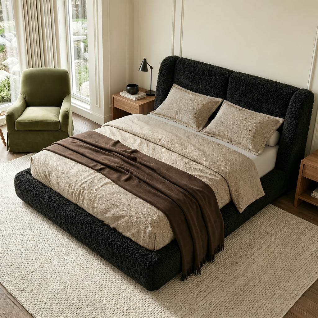 bohemian cloud bed frame queen size 5 sherpa headboard low - Temu