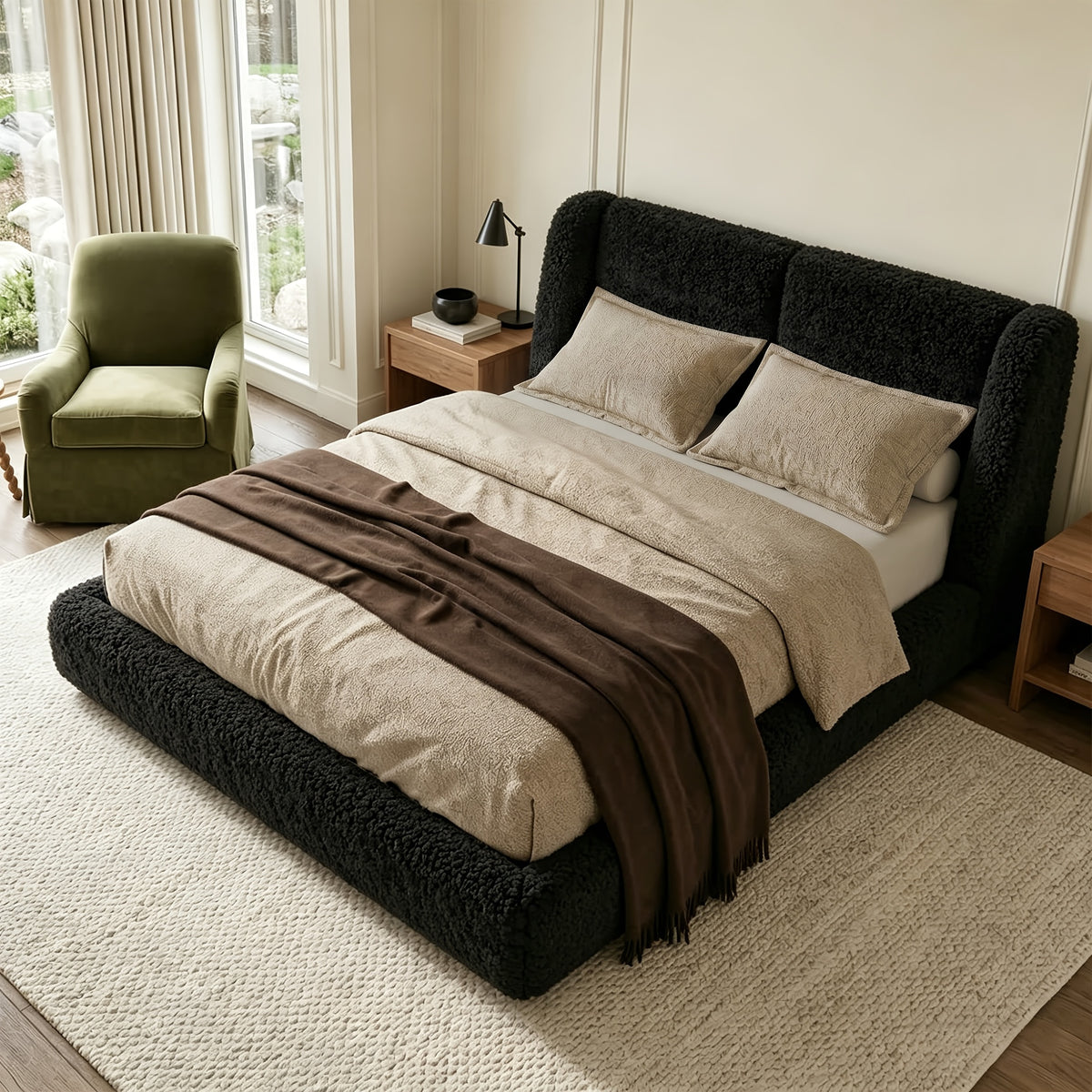 bohemian cloud bed frame queen size 5 sherpa headboard low - Temu