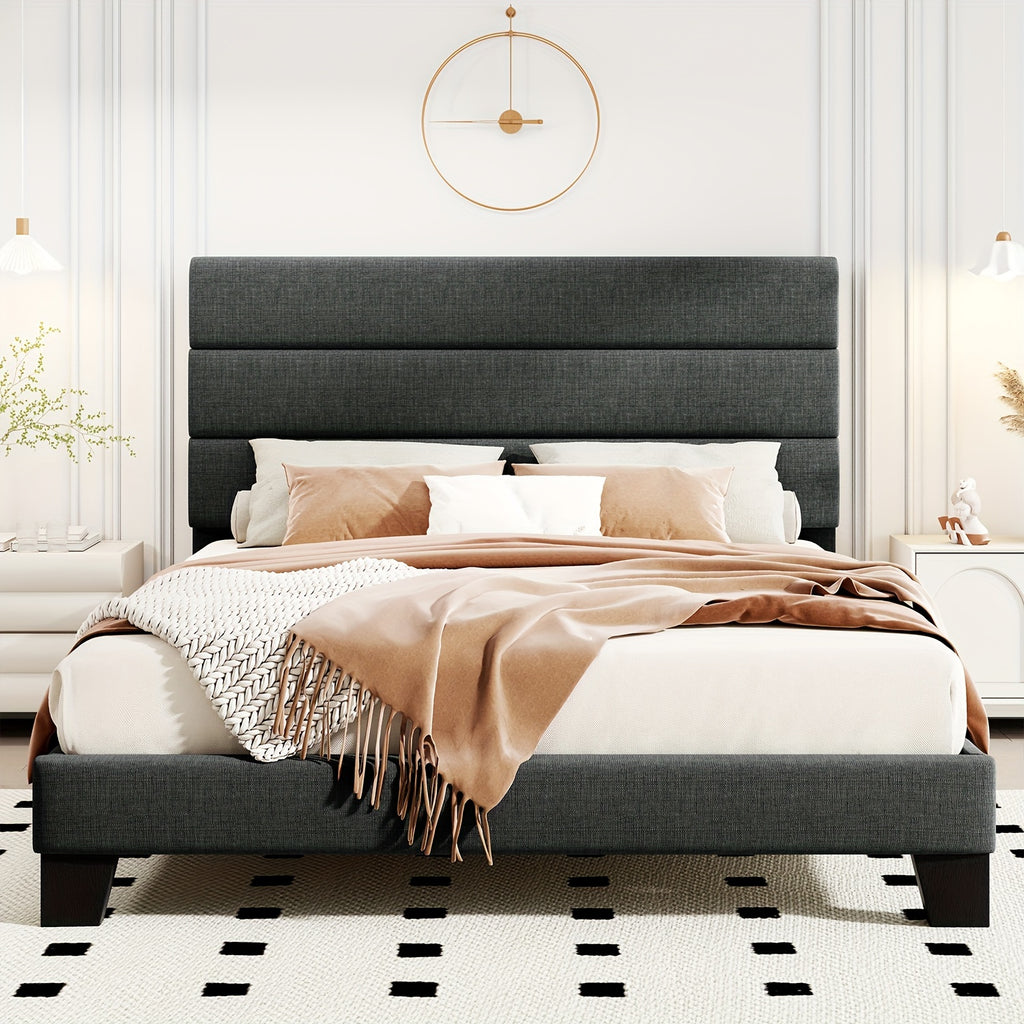 modern fabric upholstered bed frame headboard strong - Temu