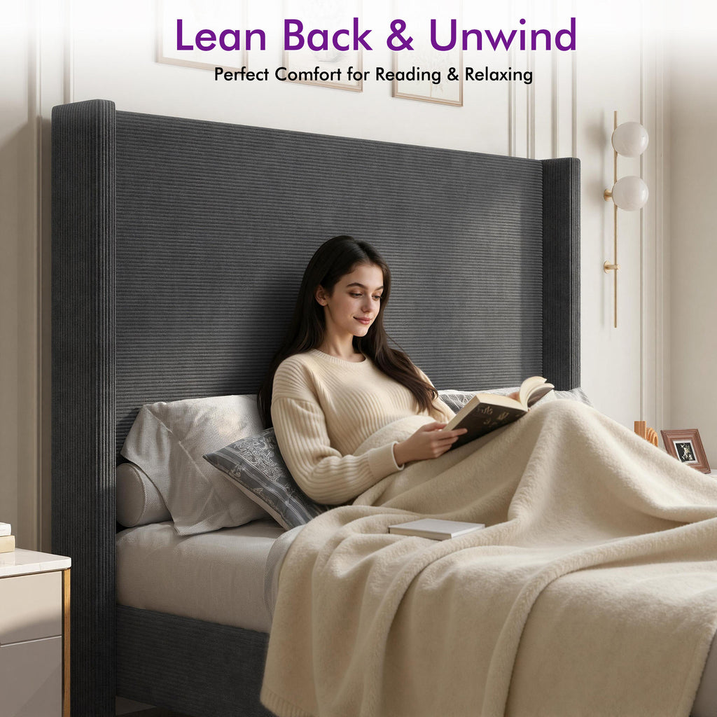 corduroy upholstered bed frame tall wingback - Temu