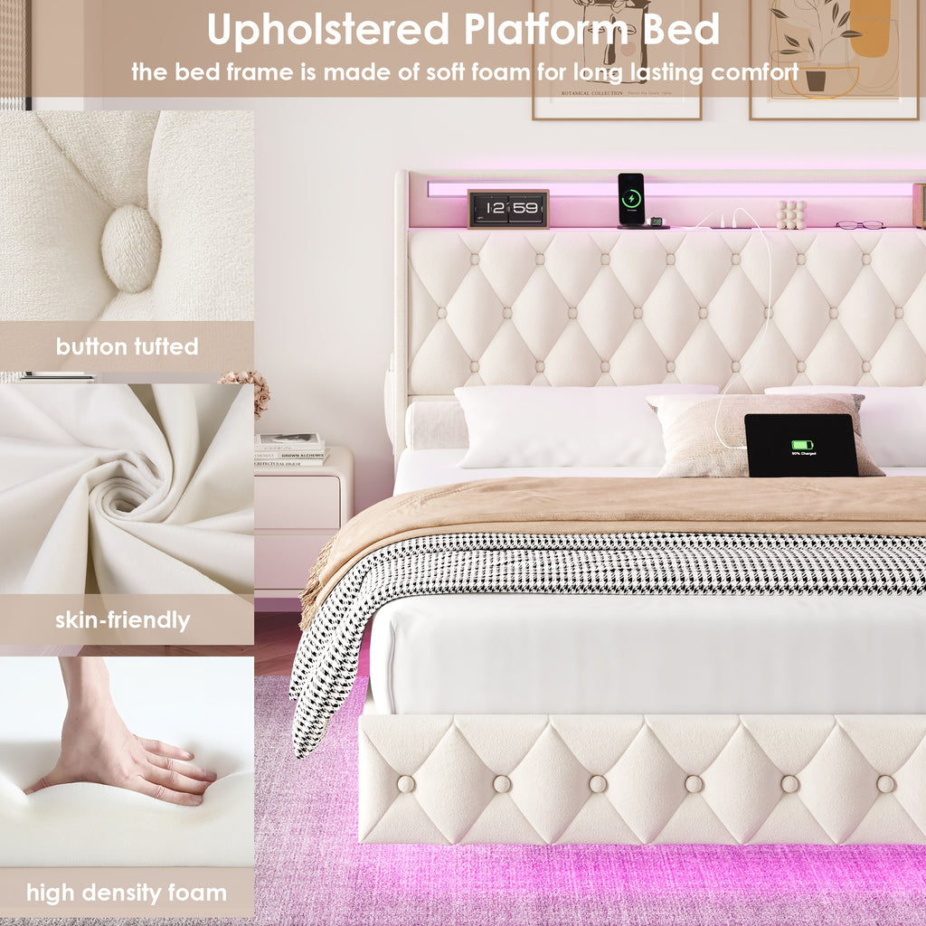full queen size floating bed frame led lights charging - Temu