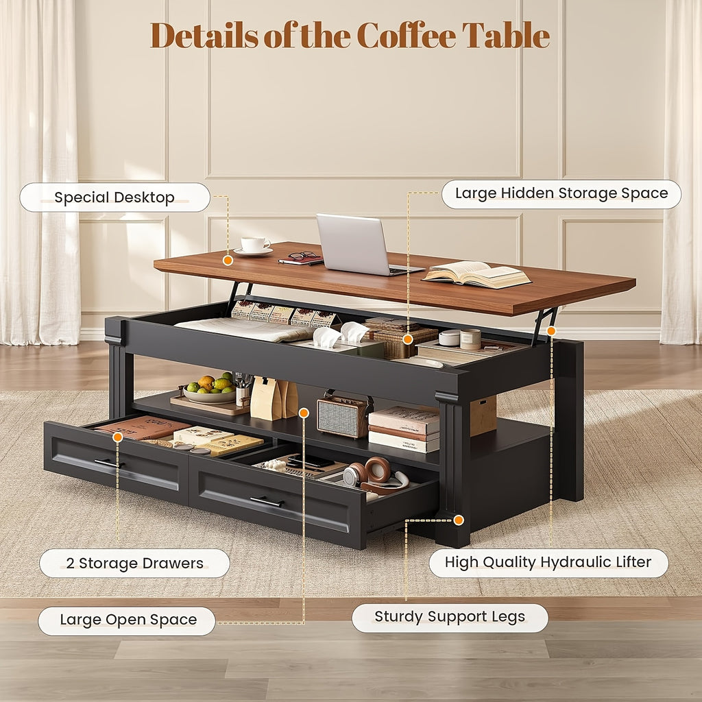 lift top coffee table 2 storage drawers hidden compartment - Temu