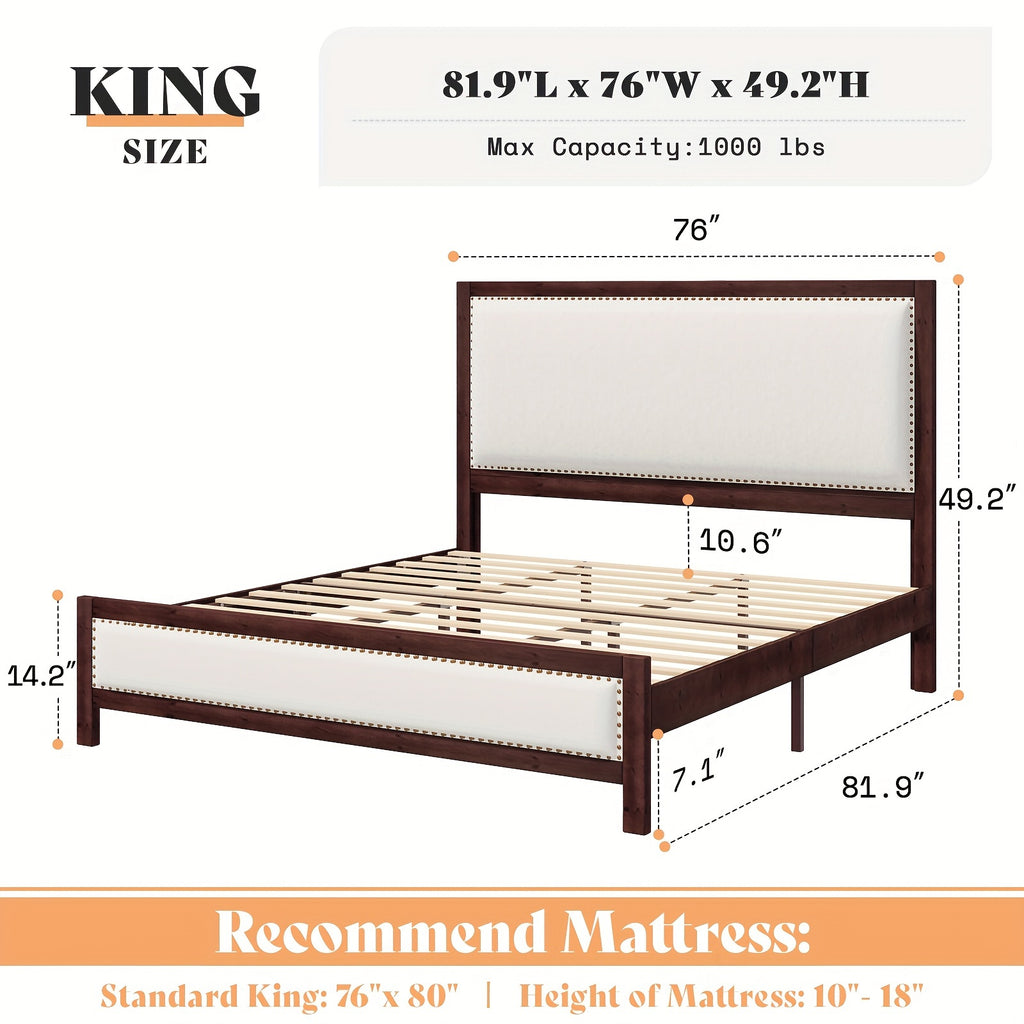 a platform bed featuring a sturdy wooden frame a linen - Temu
