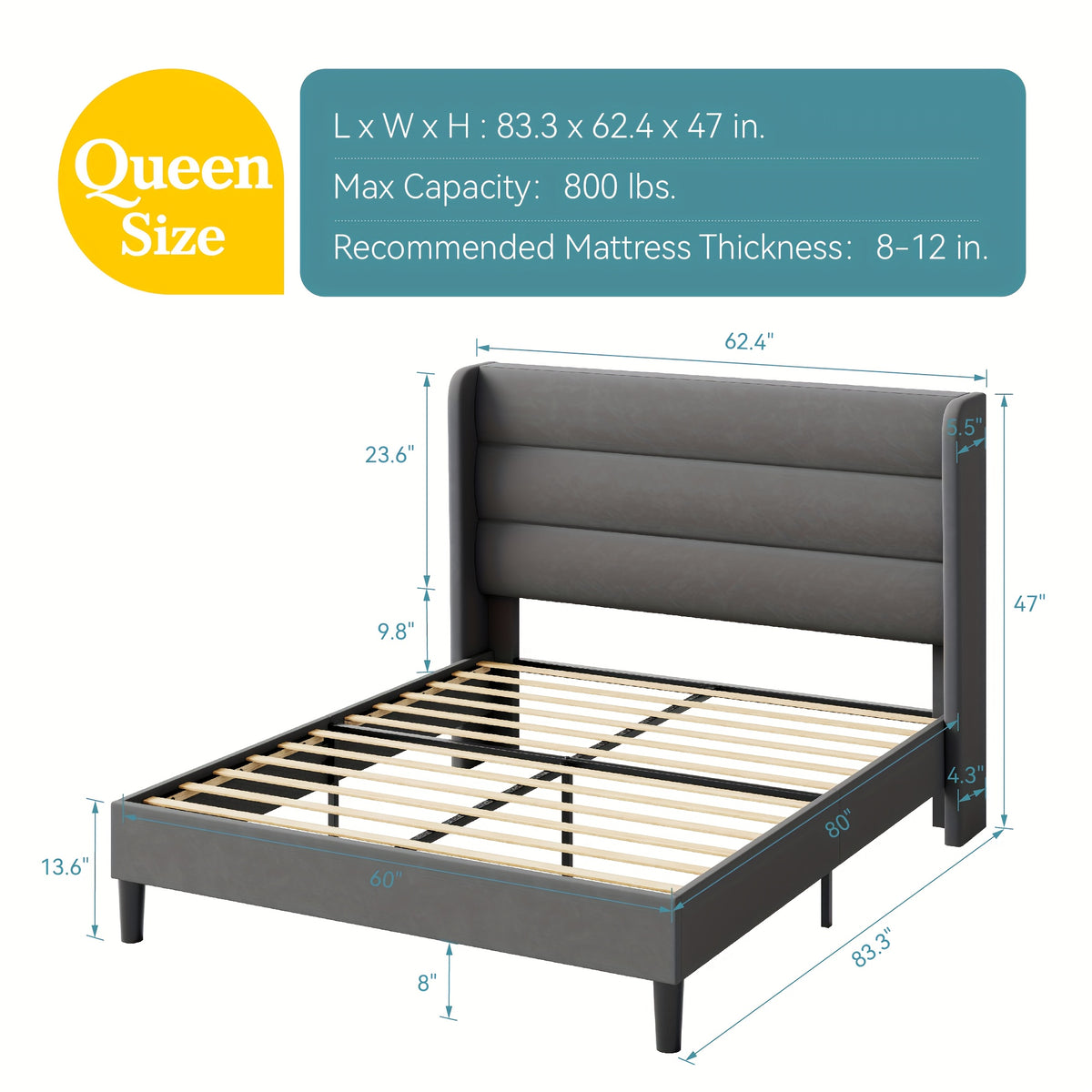 modern wingback platform bed frame velvet upholstered - Temu