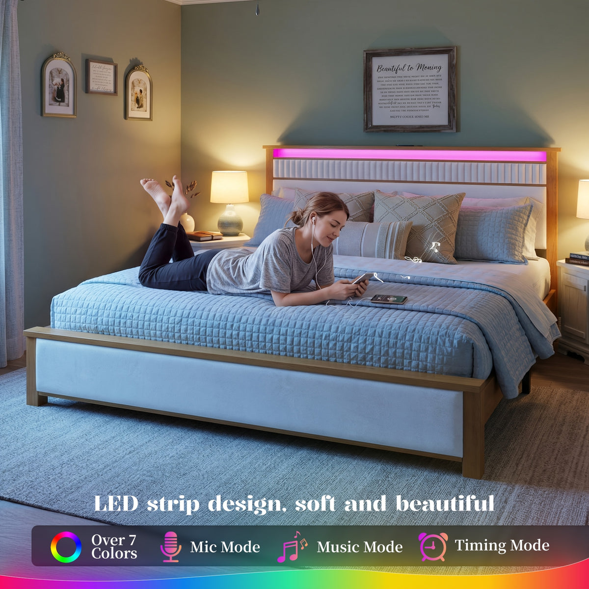 bed frame storage headboard shelf queen king size - Temu