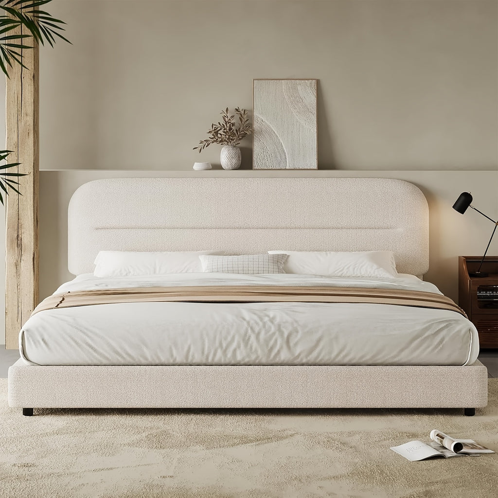 queen bed frame boucle upholstered platform bed frame - Temu