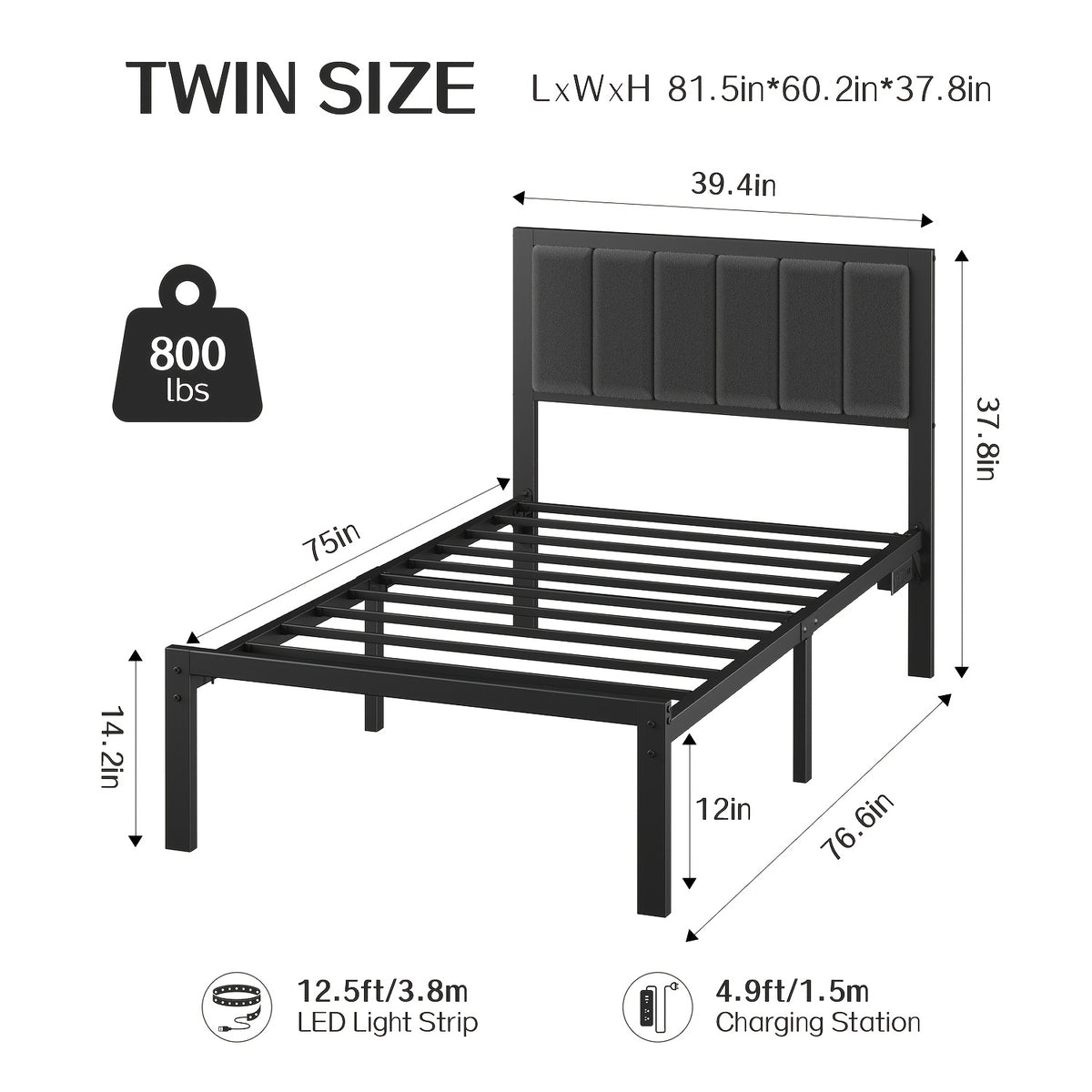 metal platform bed frame led lights charging station usb - Temu