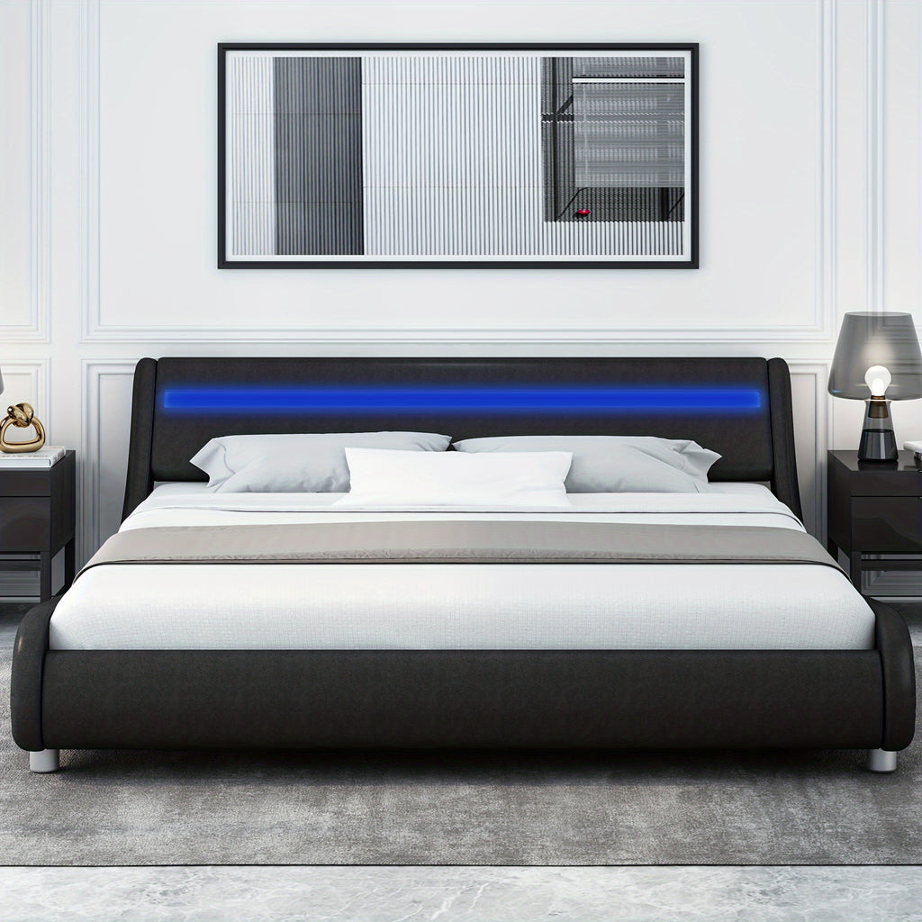 modern upholstered led bed frame adjustable headboard   - Temu