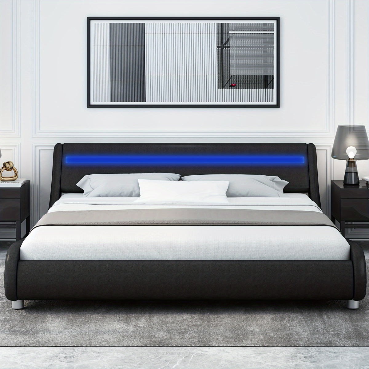modern upholstered led bed frame adjustable headboard   - Temu