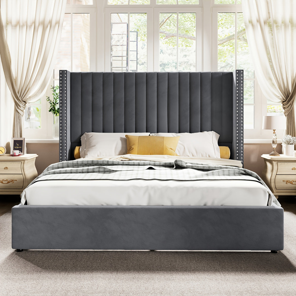 lift upholstered wingback platform bed frame - Temu