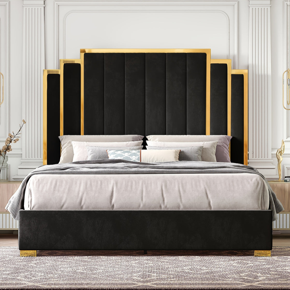 velvet upholstered platform bed frame   in 61 4 65 - Temu