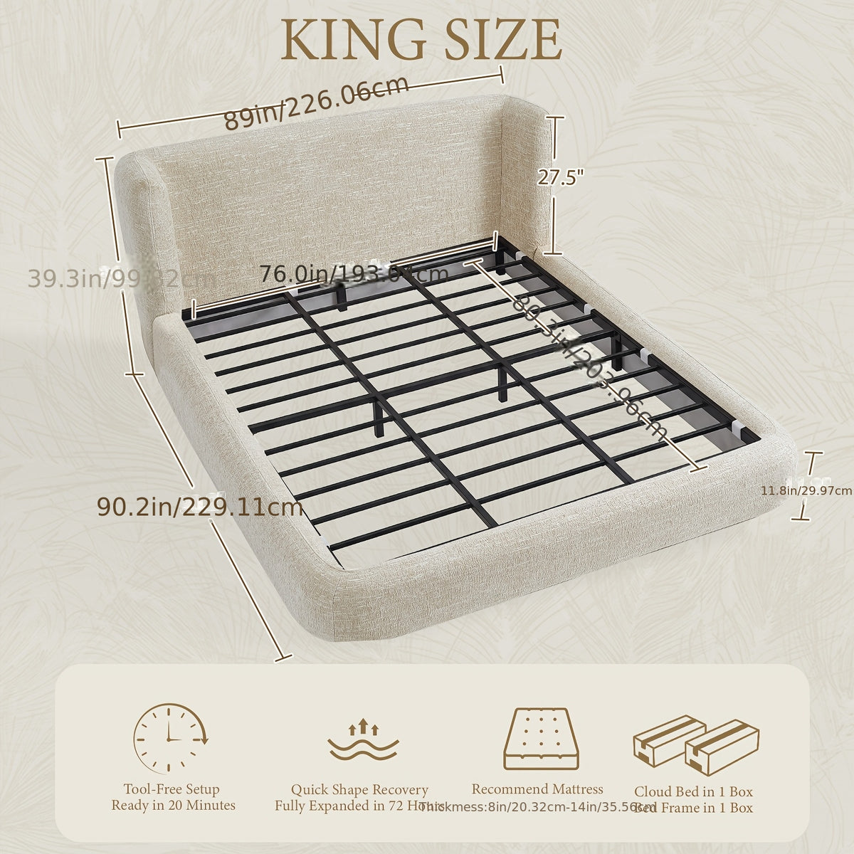 upholstered platform bed frame a headboard backrest - Temu