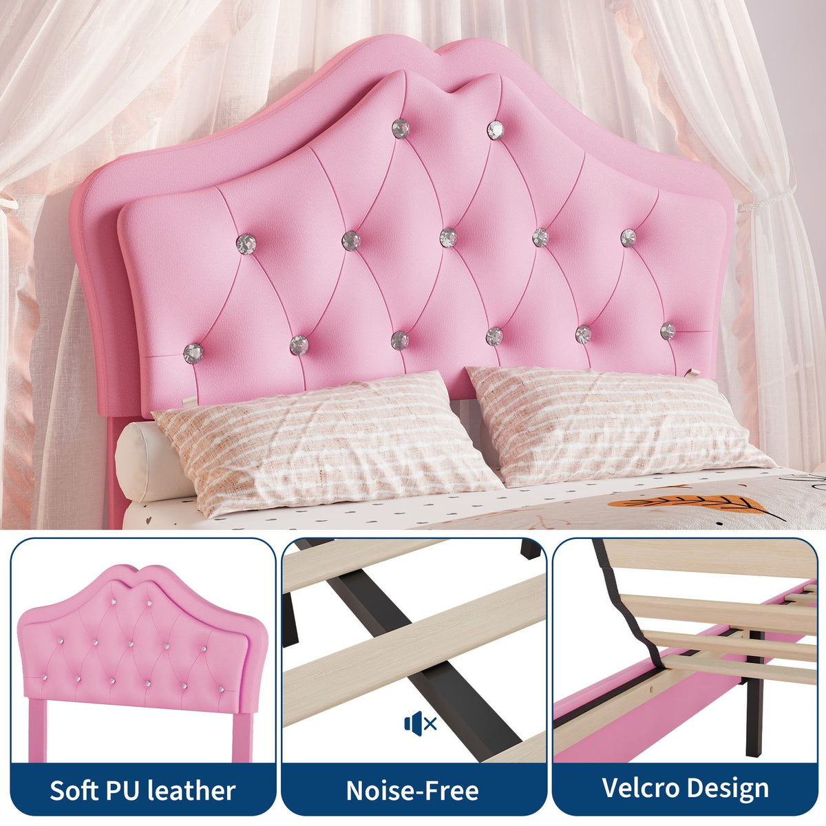 modern twin platform bed frame upholstered crystal button - Temu