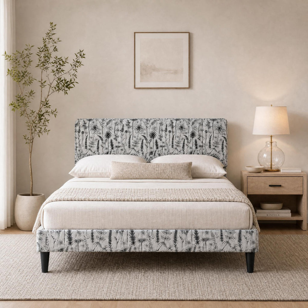 upholstered bed frame botanical floral print platform bed - Temu