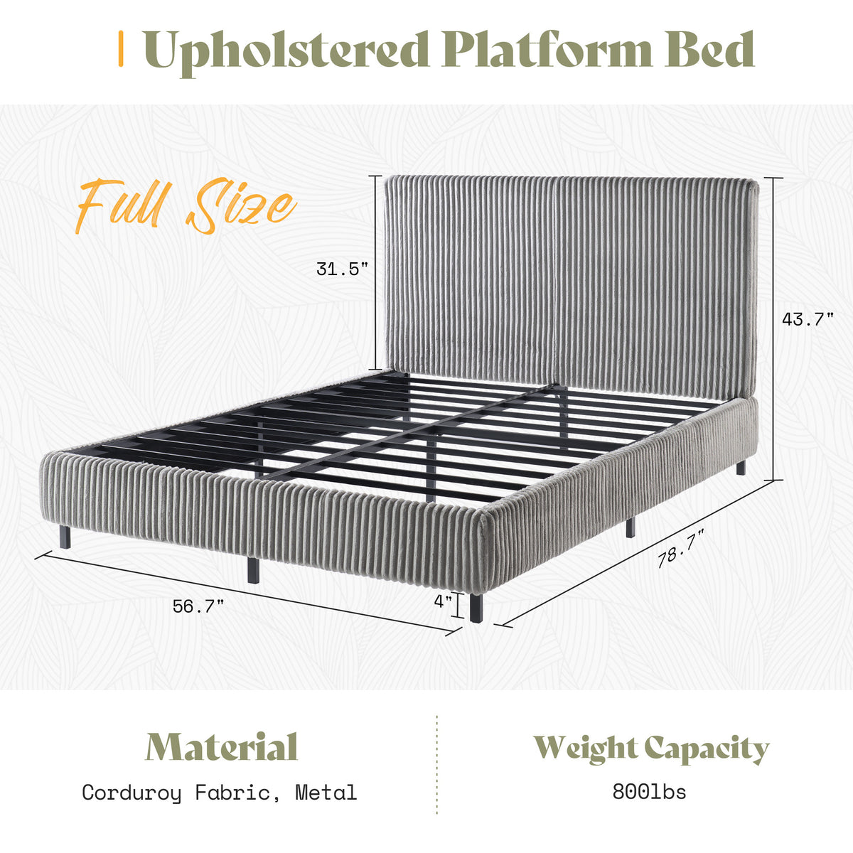 platform bed frame upholstered corduroy headboard fully - Temu