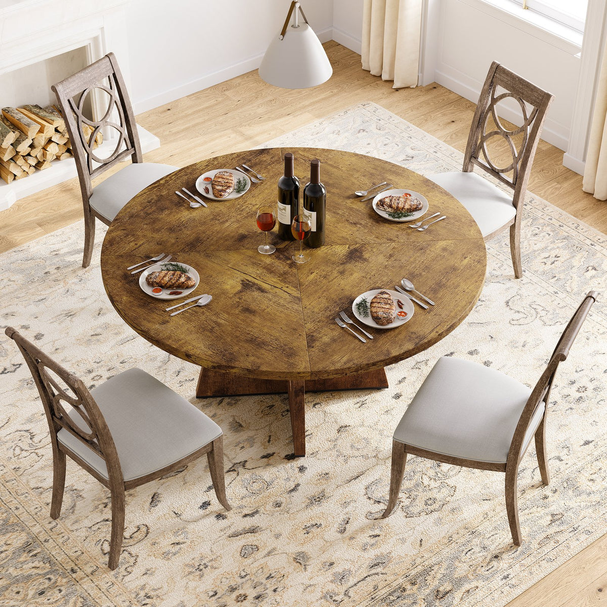 new dining   inch round dining table 4 6 farmhouse - Temu